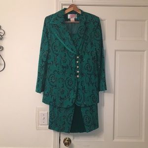 Grace Dark Greens Suit (Skirt/Jacket) with Pleats